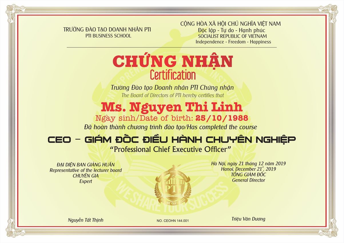 Mẫu chứng nhận CEO PTI